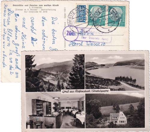 BRD - (20b) Riefensbeek ü. Osterode Landpost-Ra2 Karte n. hamburg 1955