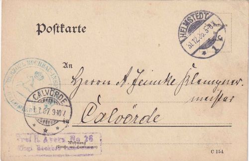 DR - Helmstedt 1906 Frei lt. Avers No. 26 Hochbau-Inspektion Dienstpostkarte