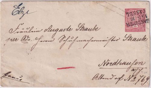 NDP - 1 Gr. Ganzsache/Brief Bahnpost-L2 Hannover Cassel 15/5 III Aufgabe Elze