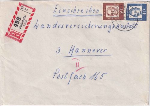 BRD - 3201 Lechstedt/Hildesheim Land Einschreibebrief n. Hannover 1964