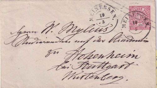 NDP - 1 Gr. Ganzsache/Brief nachverw. Hannover-K2 Meinersen 19/5 - Hohenheim