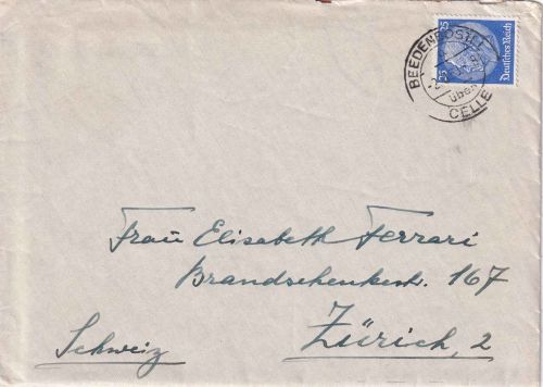 DR - Beedenbostel ü. Celle 1938 Brief i.d. SCHWEIZ