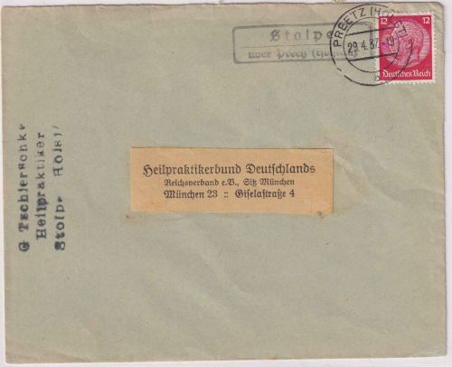 DR - Stolpe ü. Preetz (Holstein) Landpost-Ra2 Brief n. München 1937
