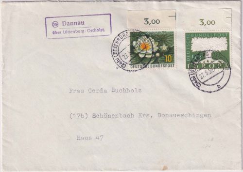 BRD - (24b) Dannau ü. Lütjenburg/Ostholst. Landpost-Ra2 Brief n Schönenbach 1958