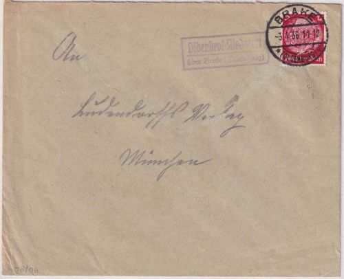 DR - Oldenbrok-Niederort ü. Brake Landpost-Ra2 Brief n. München 1936