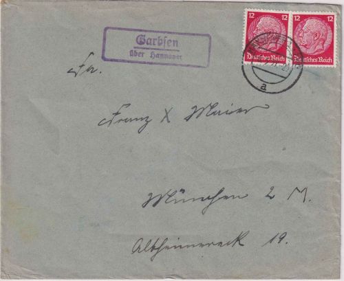 DR - Garbsen ü. Hannover Landpost-Ra2 Brief n. München 1937
