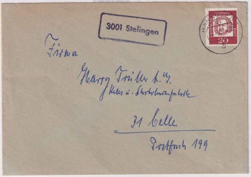 BRD - 3001 Stelingen Landpost-Ra1 Brief Hannover - Celle 1962