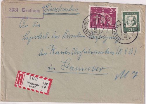 BRD - 3031 Grethem Landpost-Ra1 Einschreinbebrief Walsrode Land - Hannover 1962