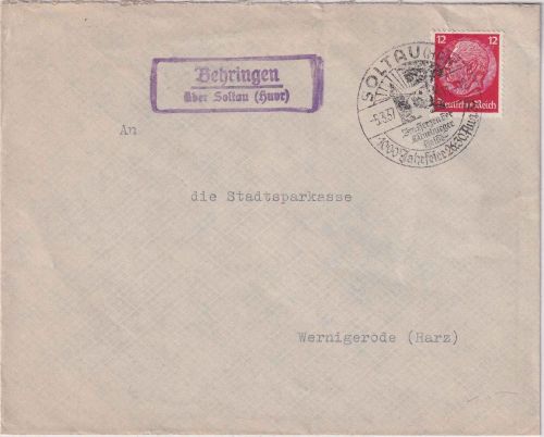 DR - Behringen ü. Soltau Landpost-Ra2 Brief n. Wernigerode 1937