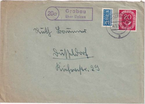 BRD - (20a) Grabau ü. Uelzen Landpost-Ra2 Brief n. Düsseldorf 1954