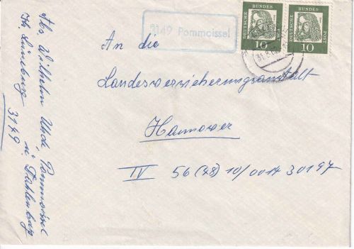 BRD - 3149 Pommoissel Landpost-Ra1 Brief Dahlenburg - Hannover 1962