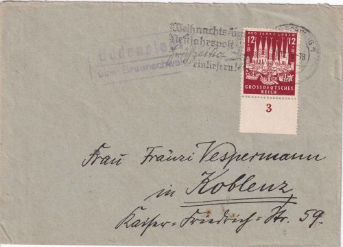 DR - Bodenstedt ü. Braunschweig Landpost-Ra2 Brief n. Koblenz 1943
