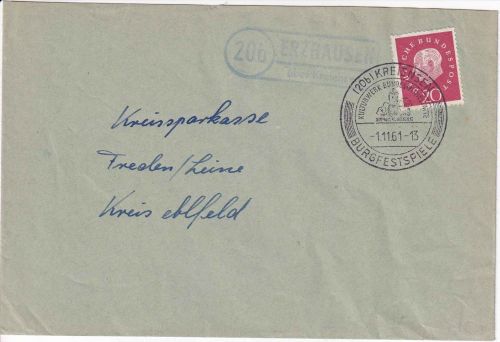 BRD - (20b) Erzhausen ü. Kreiensen Landpost-Ra2 Brief n. Freden 1961