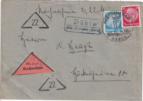 DR - Bühle ü. Northeim Landpost-Ra2 Nachnahmebrief 1934