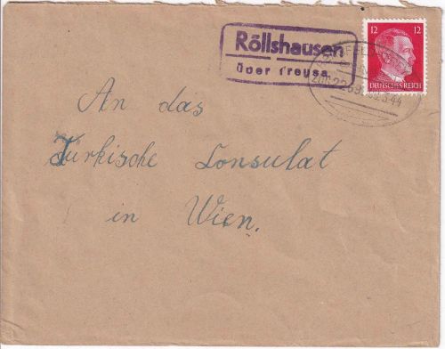 DR - Röllshausen ü. Treysa Landpost-Ra2 + Bahnpost Brief n. Wien 1944
