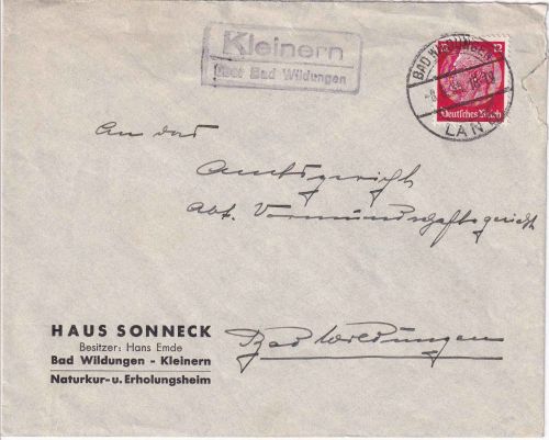 DR - Kleinern ü. Bad Wildungen Landpost-Ra2 Brief n. Bad Wildungen 1935