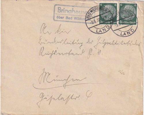 DR - Bringhausen ü. Bad Wildungen Landpost-Ra2 Brief n. München 1936