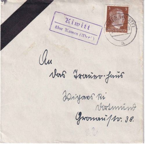 DR - Kiwitt ü. Kamen (Westf.) Landpost-Ra2 Trauerdrucksache n. Dortmund 1942