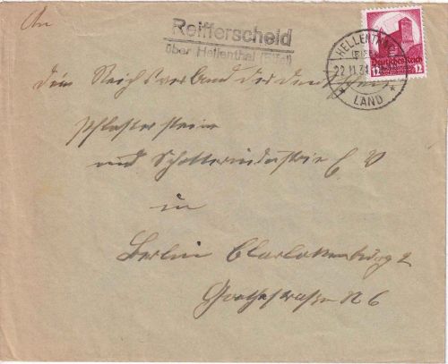 DR - Reifferscheid ü. Hellenthal (Eifel) Landpost-L2 Brief n. Berlin 1934