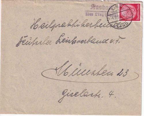 DR - Kasbach ü. Linz (Rhein) Landpost-L2 Brief n. München 1936