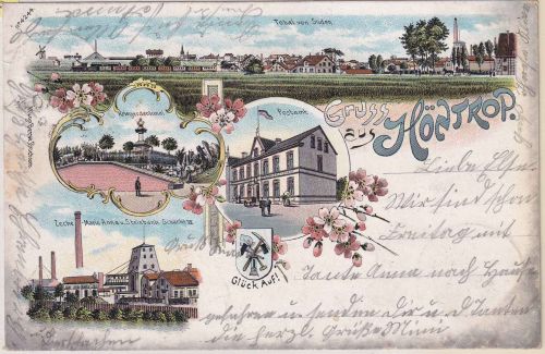 NRW - Höntrop Zeche Postamt etc. Mehrbild-Farblitho gelaufen 1901