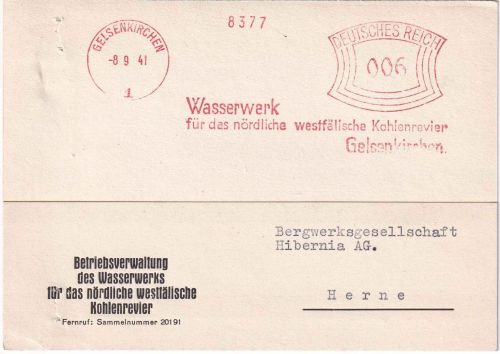 DR - Gelsenkirchen 1941 6 Pfg. AFS Wasserwerk Karte n. Herne