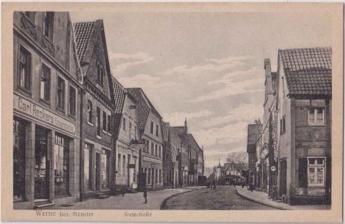 NRW - Werne Steinstraße Eisenwarenhandlung etc. sw-AK ungelaufen ca. 1930