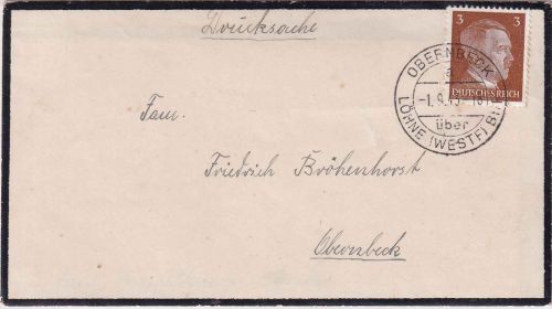 DR - Obernbeck ü. Löhne (Westf.) Bhf. Poststelle I Trauerdrucksache 1943