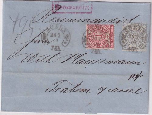 NDP - 2+1 Gr. gez. Einschreibebrief Hufeisen-Stpl. Coeln 28.7.70 n. Traben