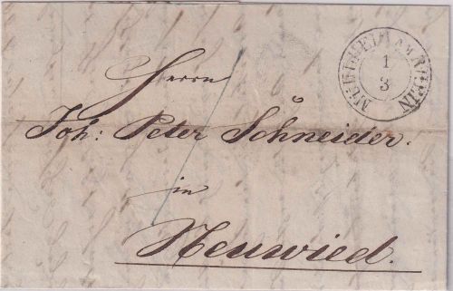 Preussen - Mühlheim am Rhein 1/3 (1850) K2 Portobrief n. Neuwied - mit Inhalt