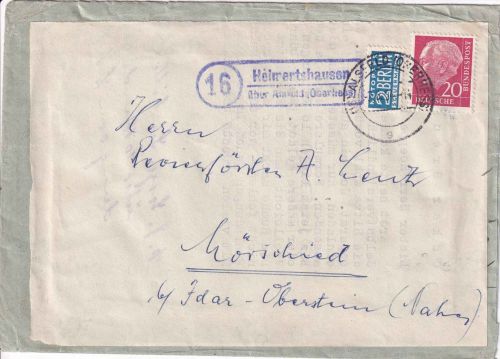 BRD - (16) Heimertshausen ü. Alsfeld (Oberhess.) Landpost-Ra2 Brief 1954