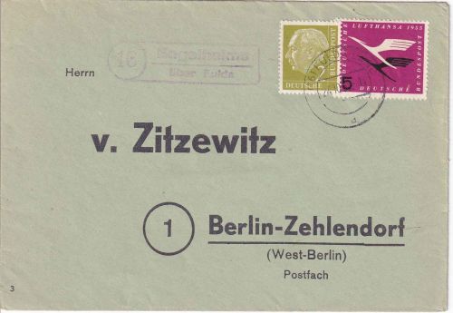 BRD - (16) Engelheilms ü. Fulda Landpost-Ra2 Drucksachenbrief n. Berlin 1955