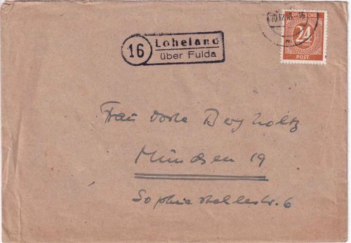 All.Bes. - (16) Loheland ü. Fulda Landpost-Ra2 Brief n. München 1946