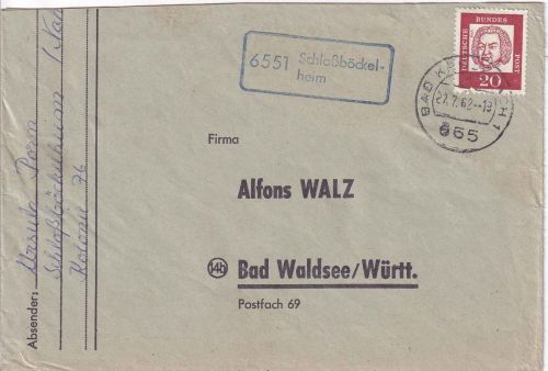 BRD - 6411 Schlossböckelheim Landpost-Ra1 Brief Bad Kreuznach - Bad Waldsee 1962