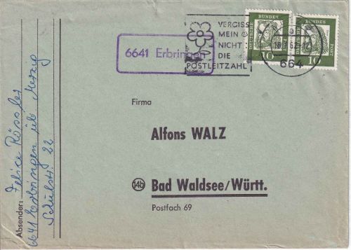 BRD - 6641 Erbringen Landpost-Ra1 Brief Merzig - Bad Waldsee 1962