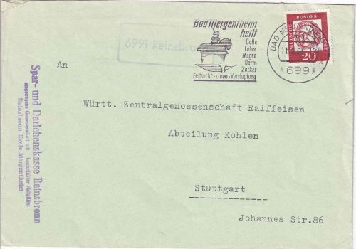 BRD - 6991 Reinsbronn Landpost-Ra1 Brief Bad Mergentheim - Stuttgart 1963