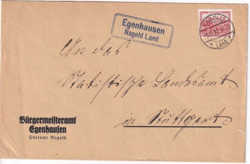 DR - Egenhausen Nagold Land Landpost-Ra2 Brief n. Stuttgart 1932
