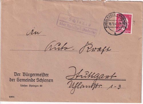 DR - Schienen ü. Radolfzell (Bodensee) Landpost-Ra2 Brief n. Stuttgart 1943