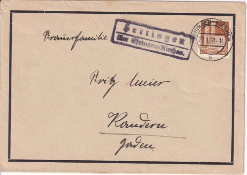 Bizone - Hertingen ü. Efringen-Kirchen Landpost-Ra2 Trauerdrucksache 1950