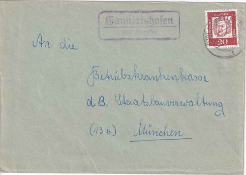 BRD - Gannertshofen ü. Illertissen Landpost-Ra2 Brief n. München 1961