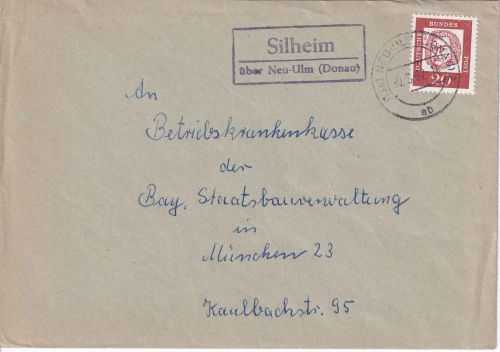BRD - Silheim ü. Neu-Ulm (Donau) Landpost-Ra2 Brief n. München 1962