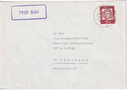 BRD - 7959 Bühl Landpost-Ra1 Brief Laupheim (aptiert !) - Tübingen 1962