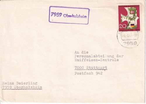 BRD - 7959 Oberholzheim Landpost-Ra1 Brief Laupheim - Stuttgart 1963
