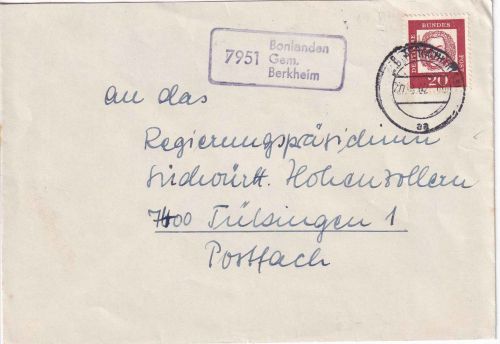 BRD - 7951 Bonlanden Gem. Berkheim Landpost-Ra1 Brief Biberach - Tübingen 1962