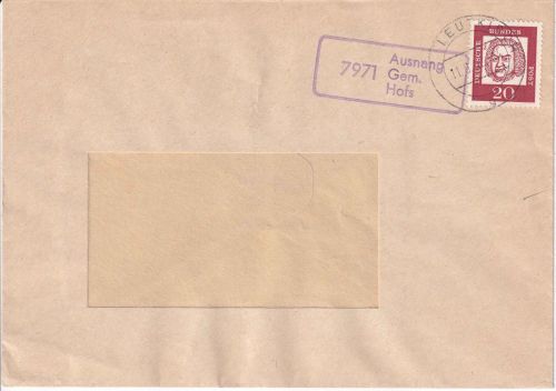 BRD - 7971 Ausnang Gem. Hofs Landpost-Ra1 Brief Leutkirch (aptiert) 1962