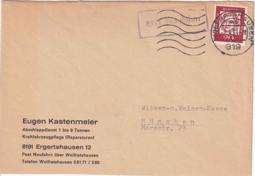 BRD - 8191 Neufahrn Landpost-Ra1 Brief Wolfratshausen - München 1964