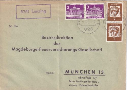 BRD - 8261 Lanzing Landpost-Ra1 Brief Mühldorf a/I. - München 1963