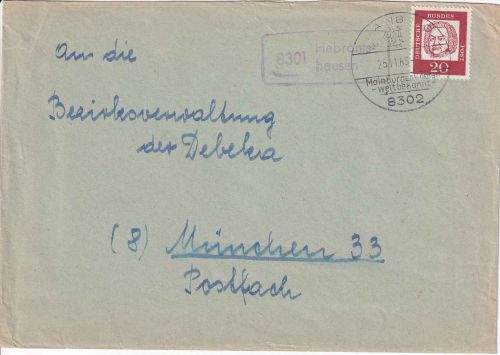 BRD - 8801Hebrontshausen Landpost-Ra1 Brief Mainburg - München 1963