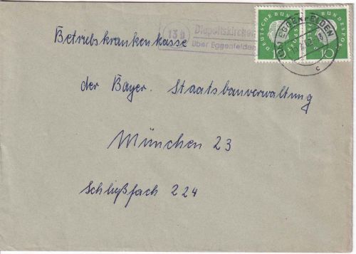 BRD - (13b) Diepoltskirchen ü. Eggenfelden Landpost-Ra2 Brief n. München 1962