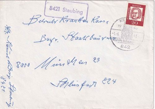 BRD - 8421 Staubing Landpost-Ra1 Brief Kelheim - München 1963